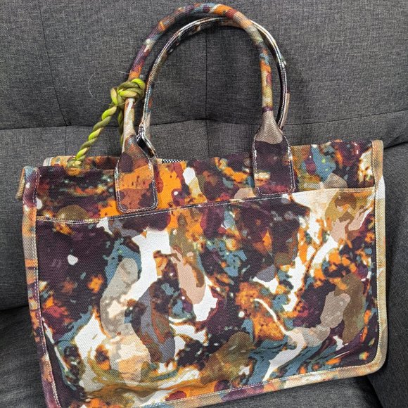 VINCE CAMUTO Orla tasseled canvas striped women's tote purse - NATURAL - Picture 10 of 13